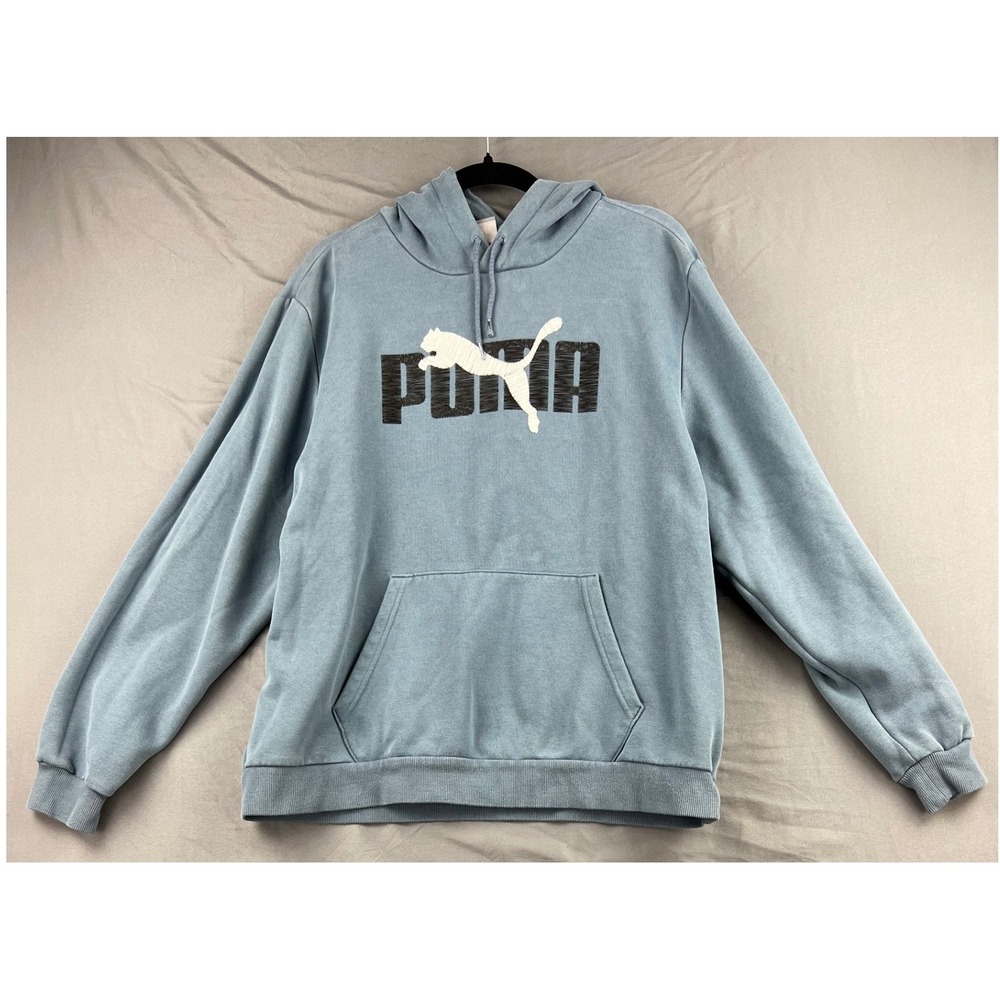 Puma Hoodie Mens XL Pullover Blue Embroidered Logo Fleece Sweatshirt Good